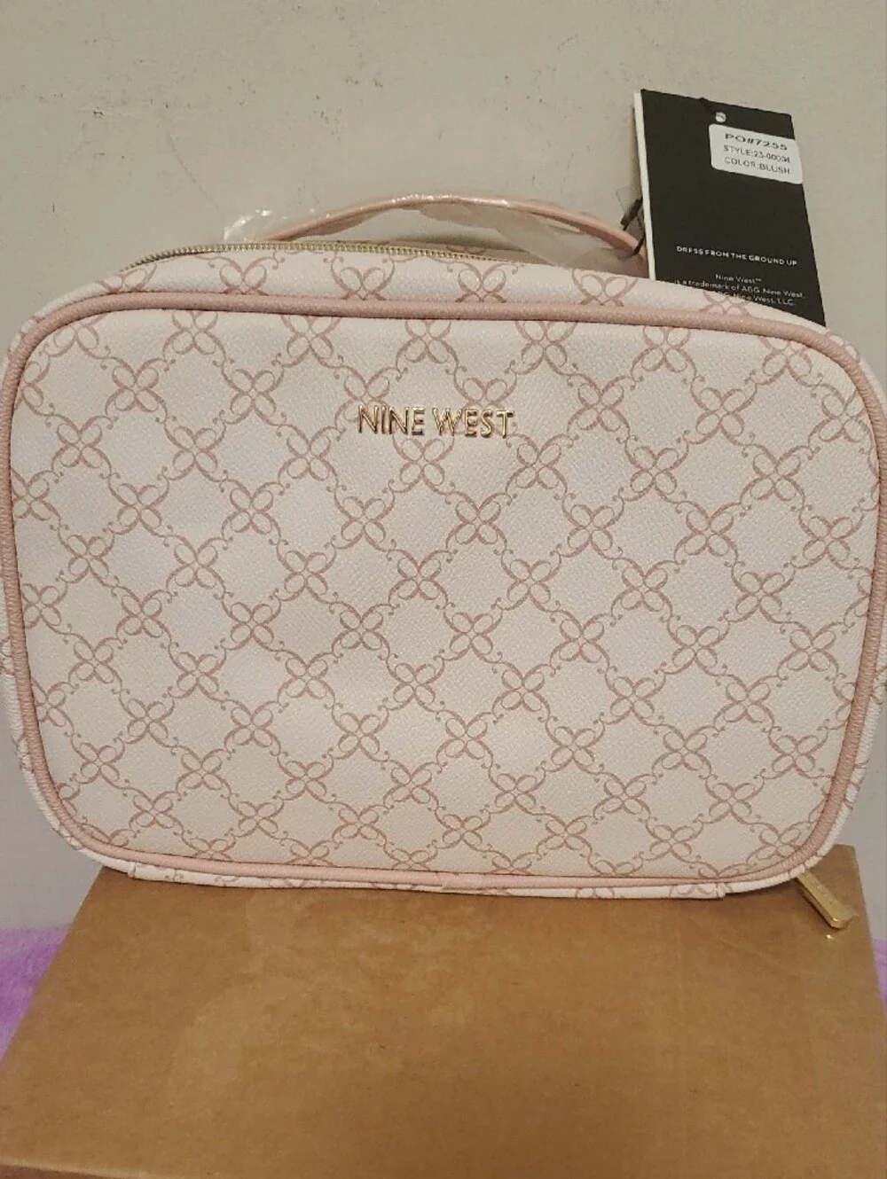 Nine West Blush Pink Logo-Print Cosmetic Case